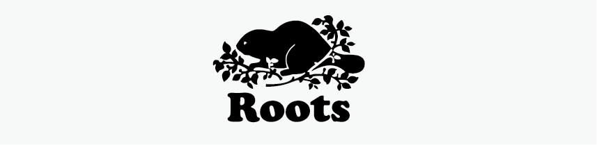 A black and white logo for roots with a beaver in a tree.