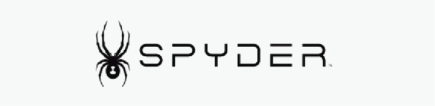 A black and white logo for spyder with a spider on it