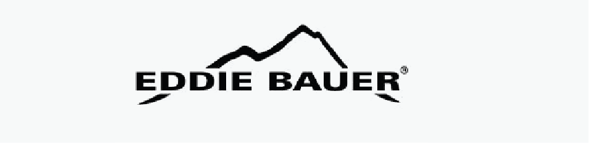 A black and white logo for eddie bauer with a mountain in the background.