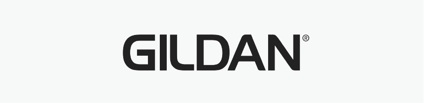 A black and white logo for gildan on a white background.