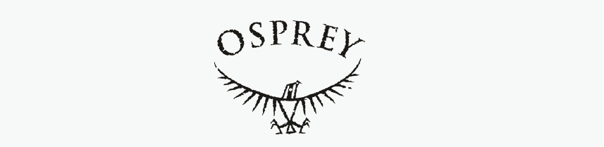 The logo for osprey is a black and white image of an eagle.