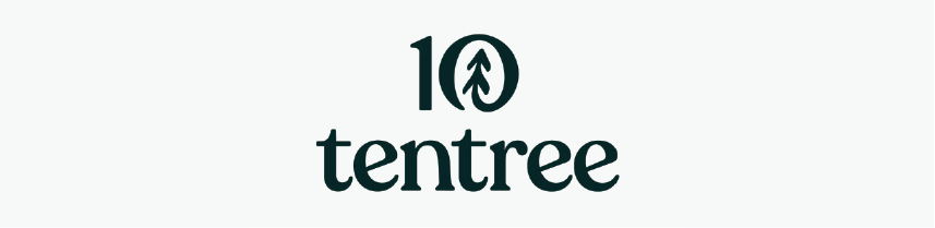 A black and white logo for tentree on a white background