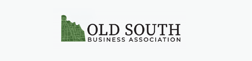 The old south business association logo is green and black.
