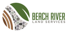 Beach River Land Services logo with green and brown leaf and stone design