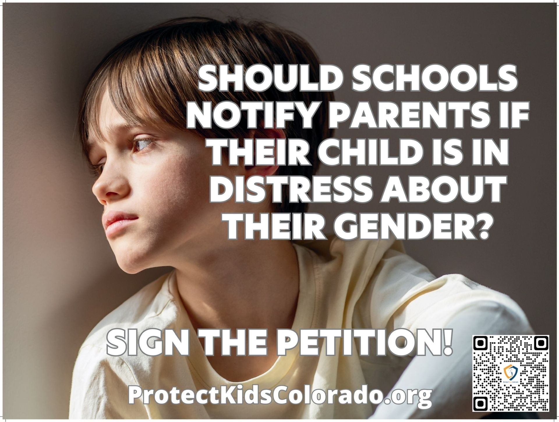 A poster that says should schools notify parents if their child is in distress about their gender