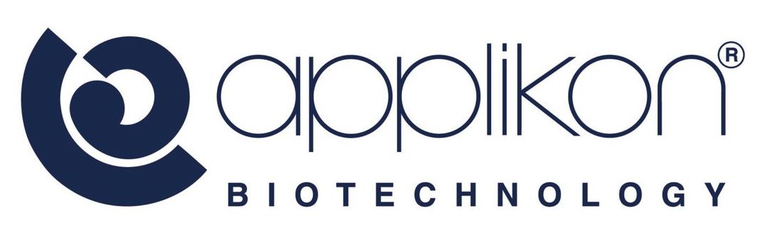 Het logo van Applikon Biotechnology in donkerblauw en grijs op een witte achtergrond.