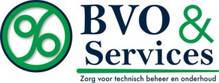Het BVO Services-logo met groen procentteken en de Nederlandse slogan voor technisch beheer en onderhoud.
