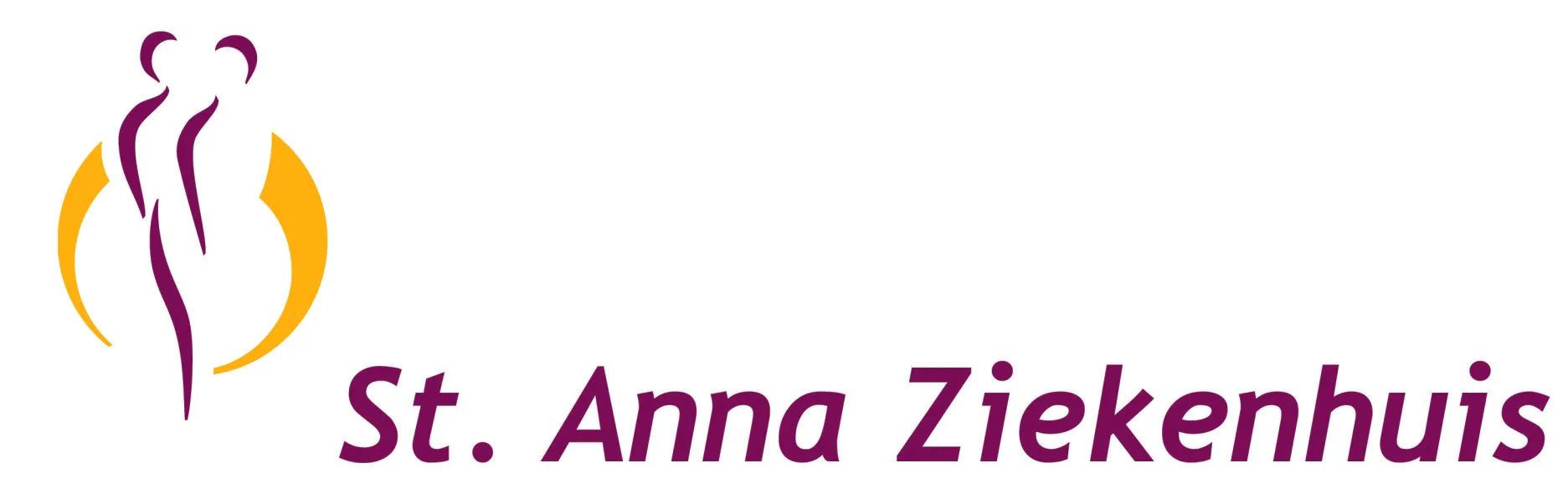 Logo van het St. Anna Ziekenhuis met een paarse en gele abstracte figuur en tekst op een witte achtergrond.