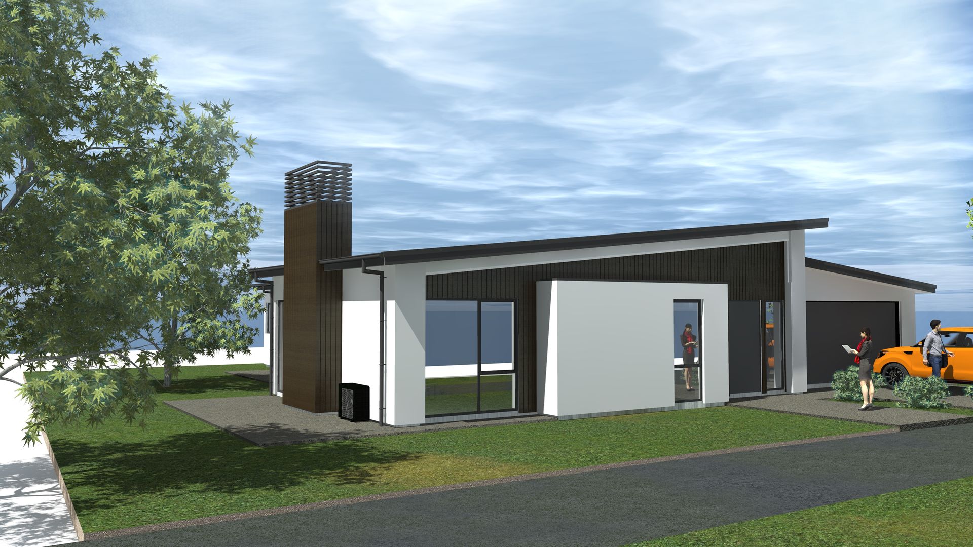 An artist 's impression of a house with a car parked in front of it