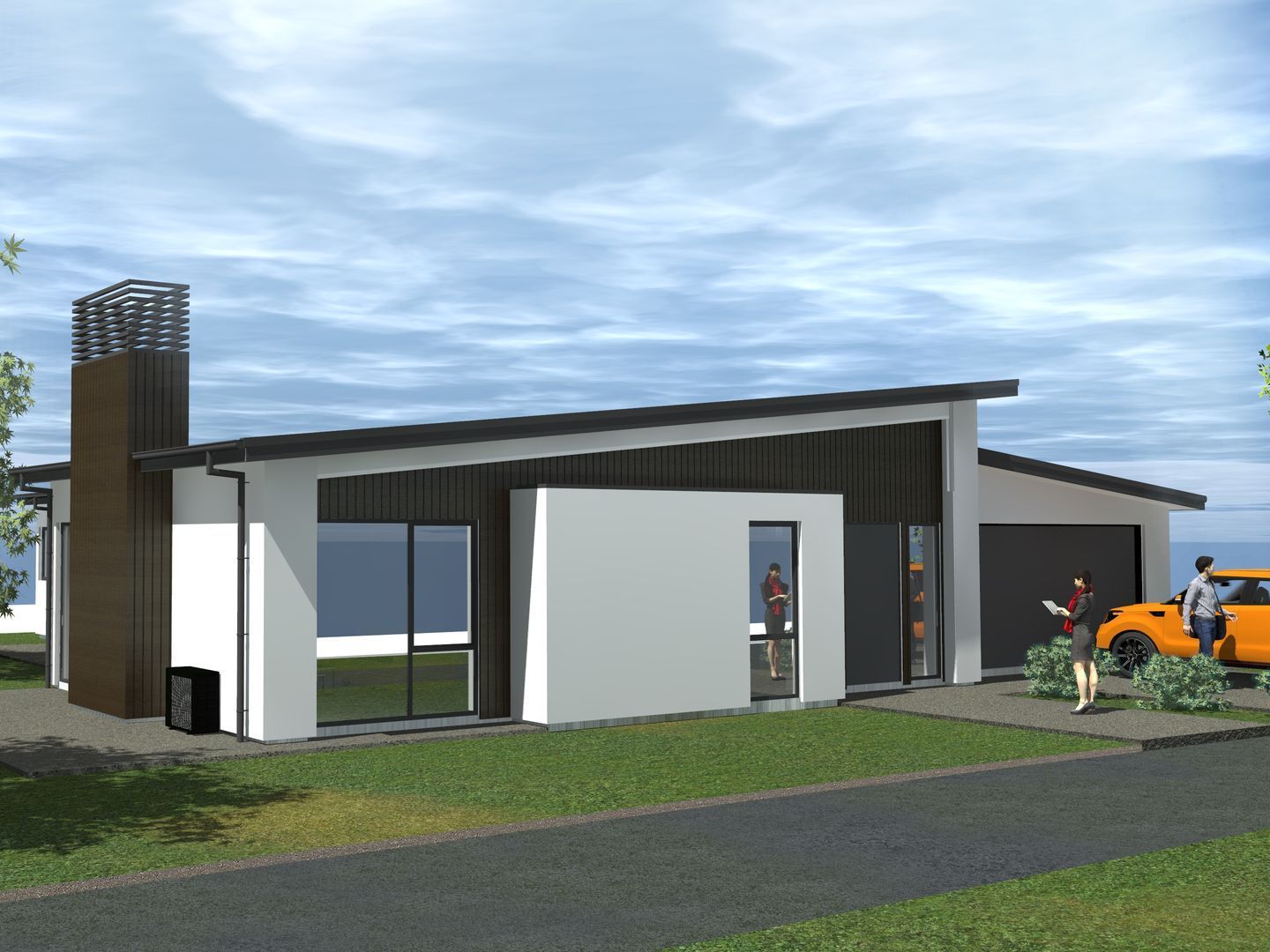 An artist 's impression of a house with a car parked in front of it