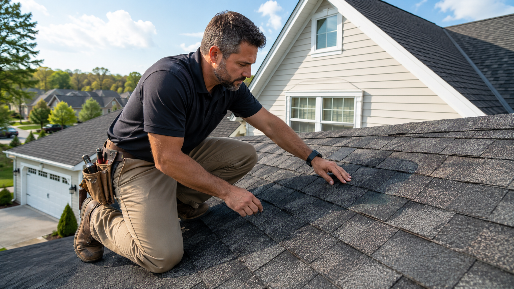 Roof repair Dover NJ professional inspecting residential roof