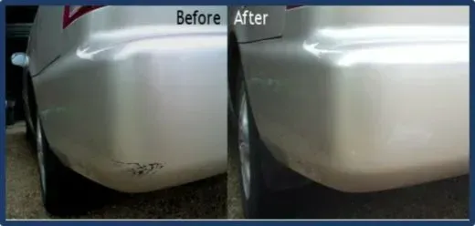 A before and after photo of a car bumper
