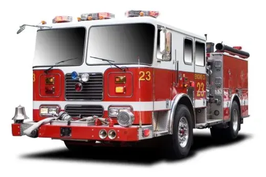 A red and white fire truck with the number 23 on it