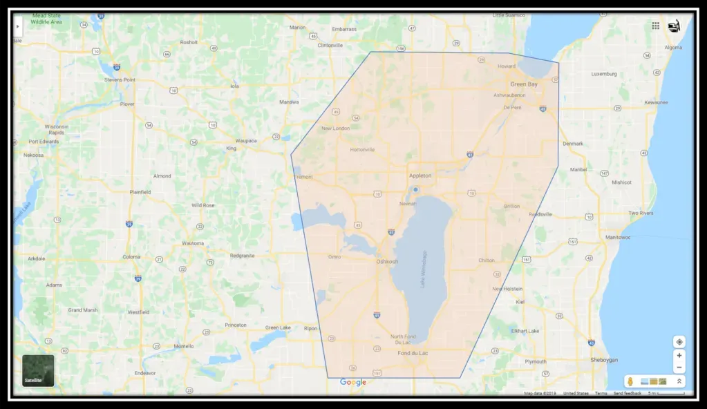 A map of the state of michigan with a lake in the middle.