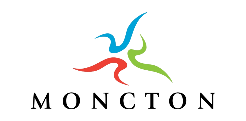 Moncton logo with three abstract figures in blue, red, and green above the word “MONCTON”