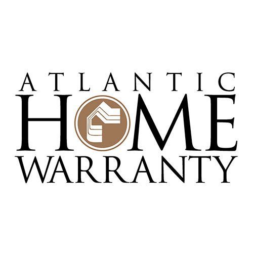 Atlantic Home Warranty logo with black text and a brown house icon in the “O”