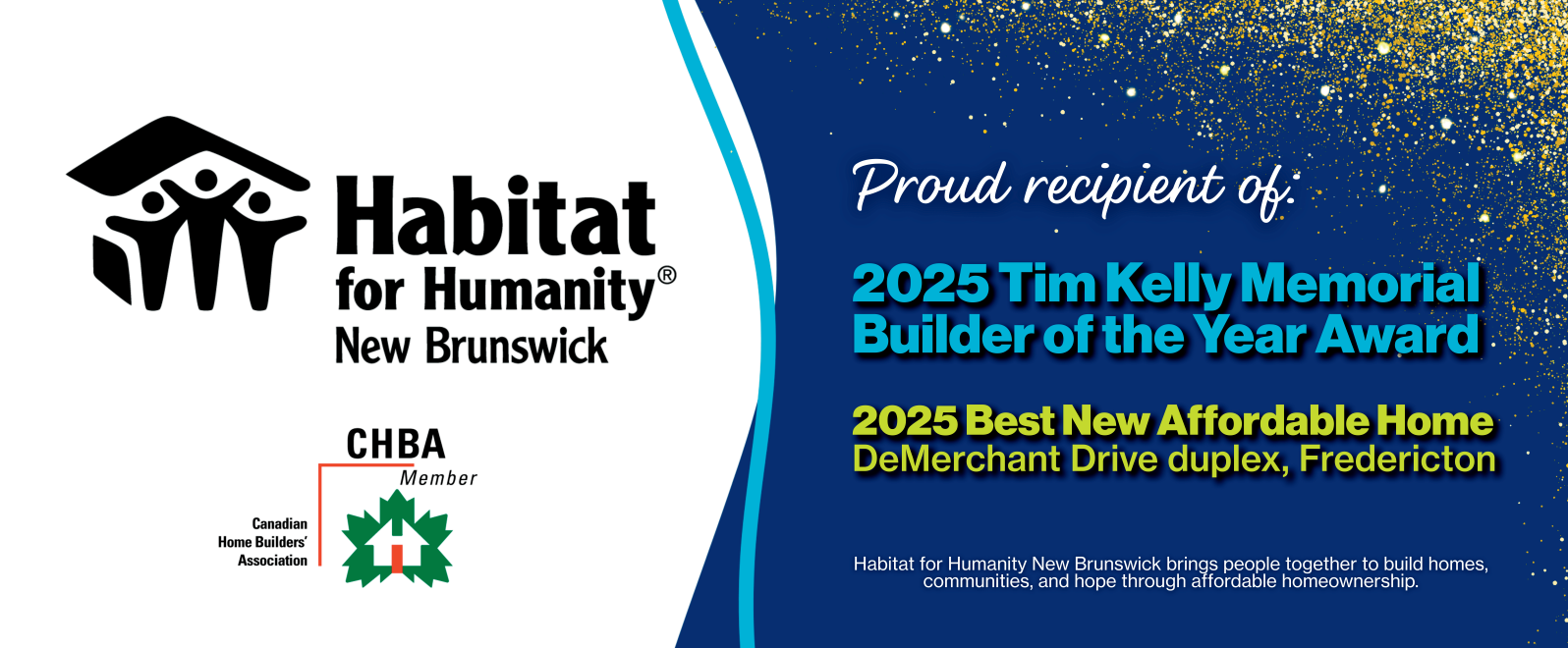Habitat for Humanity New Brunswick awards banner with blue gradient and 2025 award text