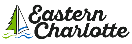 Eastern Charlotte logo with green tree, blue sailboat, and black text