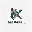 Logo for SolidEdge Handyman & Carpentry LLC, featuring a hammer and chisel over a dark wood grain triangle and house icon.