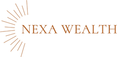 Nexa Wealth logo in bronze serif text with radiating line design on white background