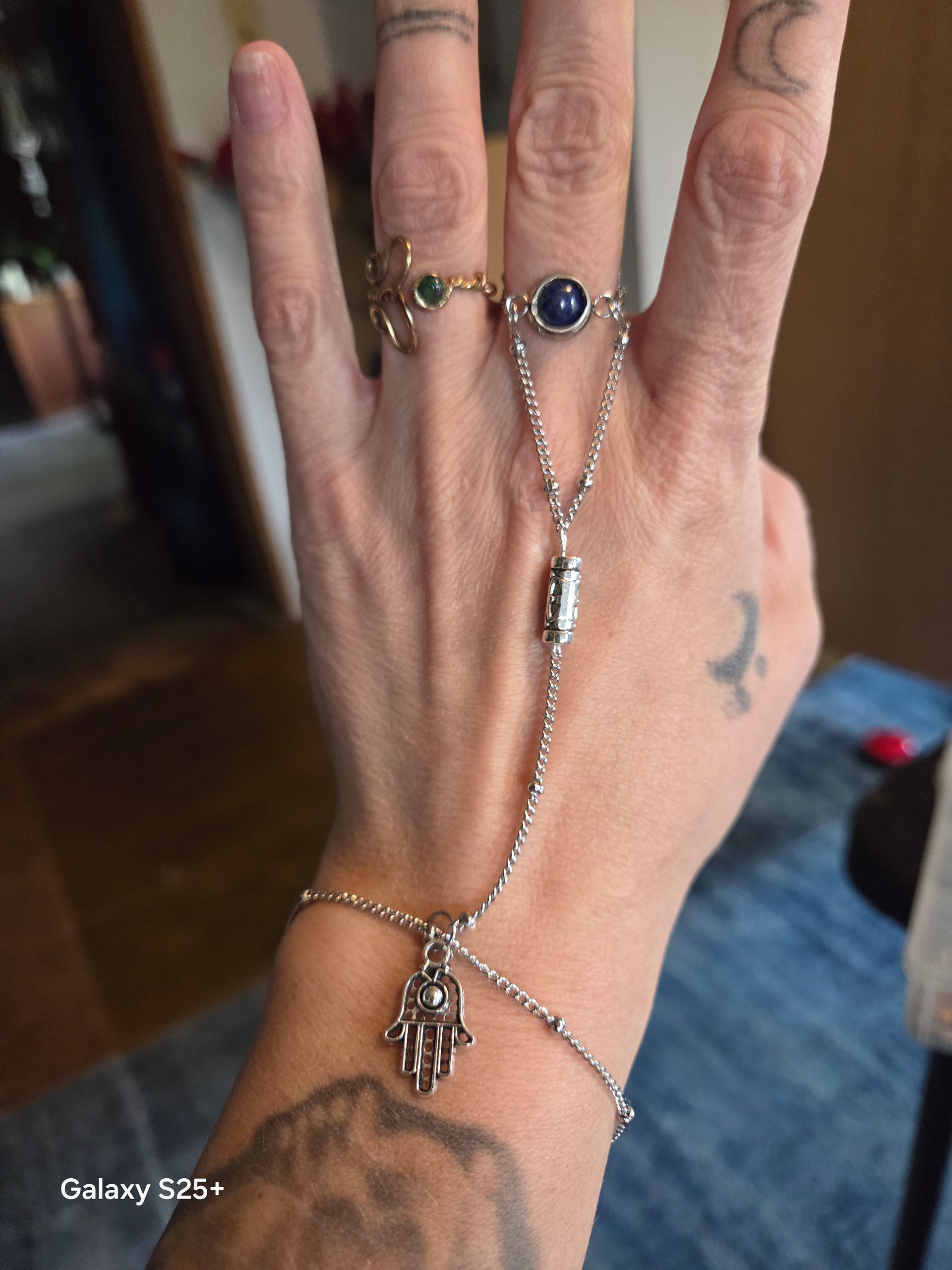 Lapis Lazuli Ring Chain Bracelet