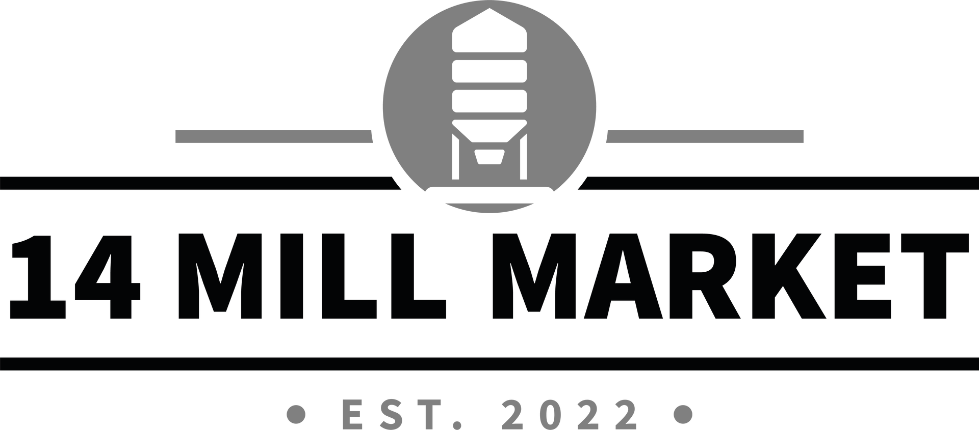 Logo reading “14 MILL MARKET” with a stylized building icon and “EST. 2022” below