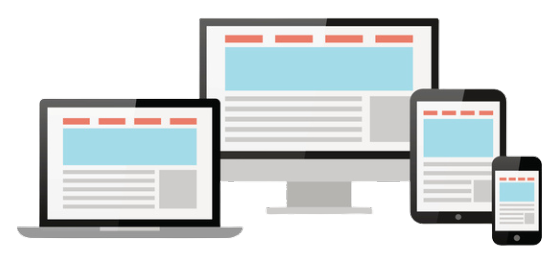 Responsive website shown on laptop, desktop monitor, tablet, and smartphone screens