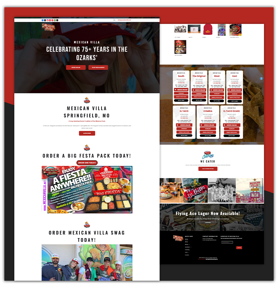 Collage of event website pages with red-and-black fair and festival graphics, schedules, and photo thumbnails