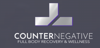 CounterNegative logo with purple-gray geometric mark and text “FULL BODY RECOVERY & WELLNESS”