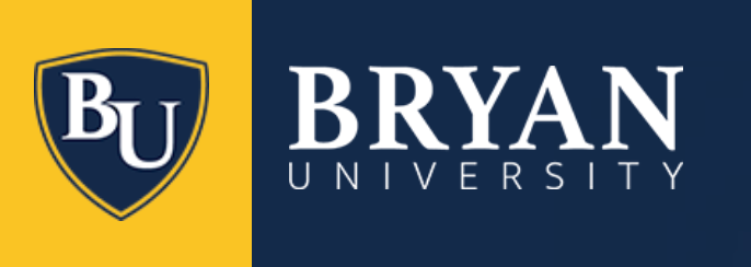 Bryan University logo with blue shield and white “BU” on a gold and white background