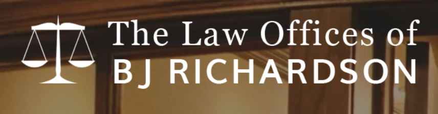The Law Offices of BJ Richardson logo with scales of justice on a brown background