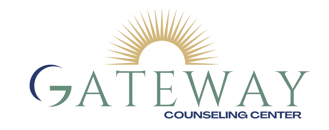 Gateway Counseling Center logo with green and blue text and a gold sunburst above the wordmark