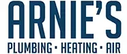 ARNIE’S Plumbing, Heating, Air logo in blue text on a white background
