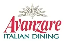 Avanzare Italian Dining logo with red and green text and a gold floral emblem above