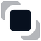 Abstract logo of overlapping rounded squares in navy blue and light gray