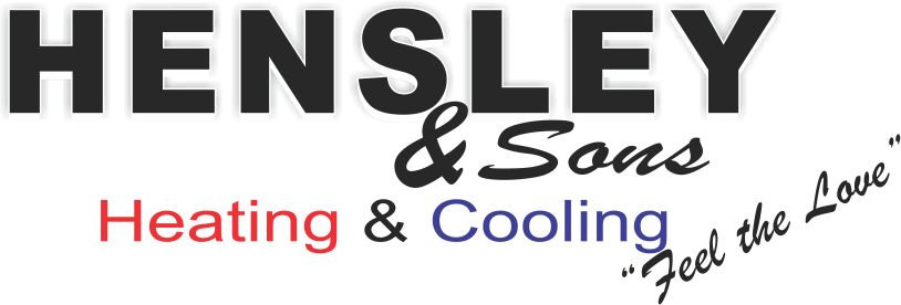 Hensley & Sons Heating & Cooling logo with red and black text and the slogan “Feel the Love”