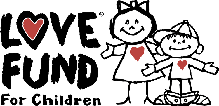 LOVE FUND for Children logo with two smiling cartoon children and red heart accents