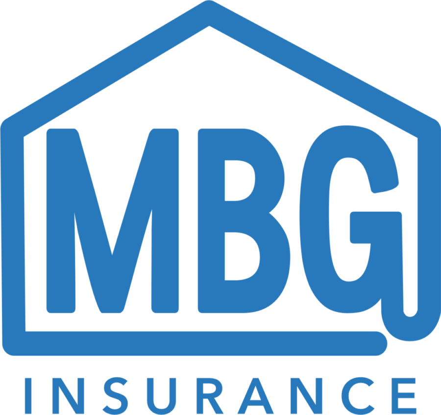 MBG Insurance logo in blue with a house outline and bold letters on a white background