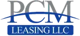 PCM Leasing LLC logo in gray and blue text with a blue swoosh underline
