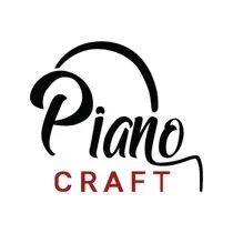 Piano Craft logo in black and red with stylized piano lettering and arch design