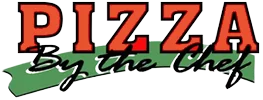 Logo reading “PIZZA by the chef” in red, black, and green