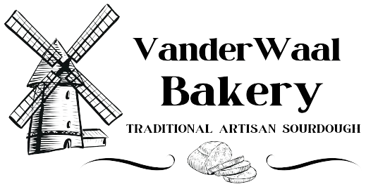 VanderWaal Bakery logo with black windmill and text “Traditional Artisan Sourdough”