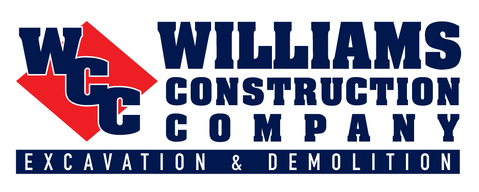 Williams Construction Company logo in red, blue, and white with “Excavation & Demolition” text