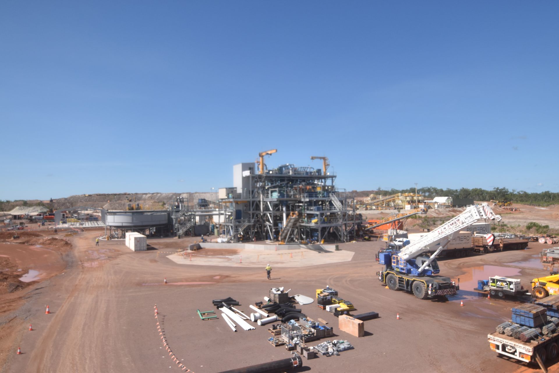 A large construction site with a lot of trucks and machinery in remote Northern Territory