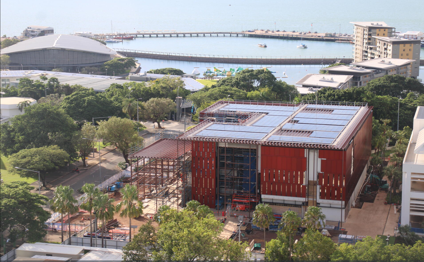 Remote site monitoring view of large construction site in Darwin CBD.