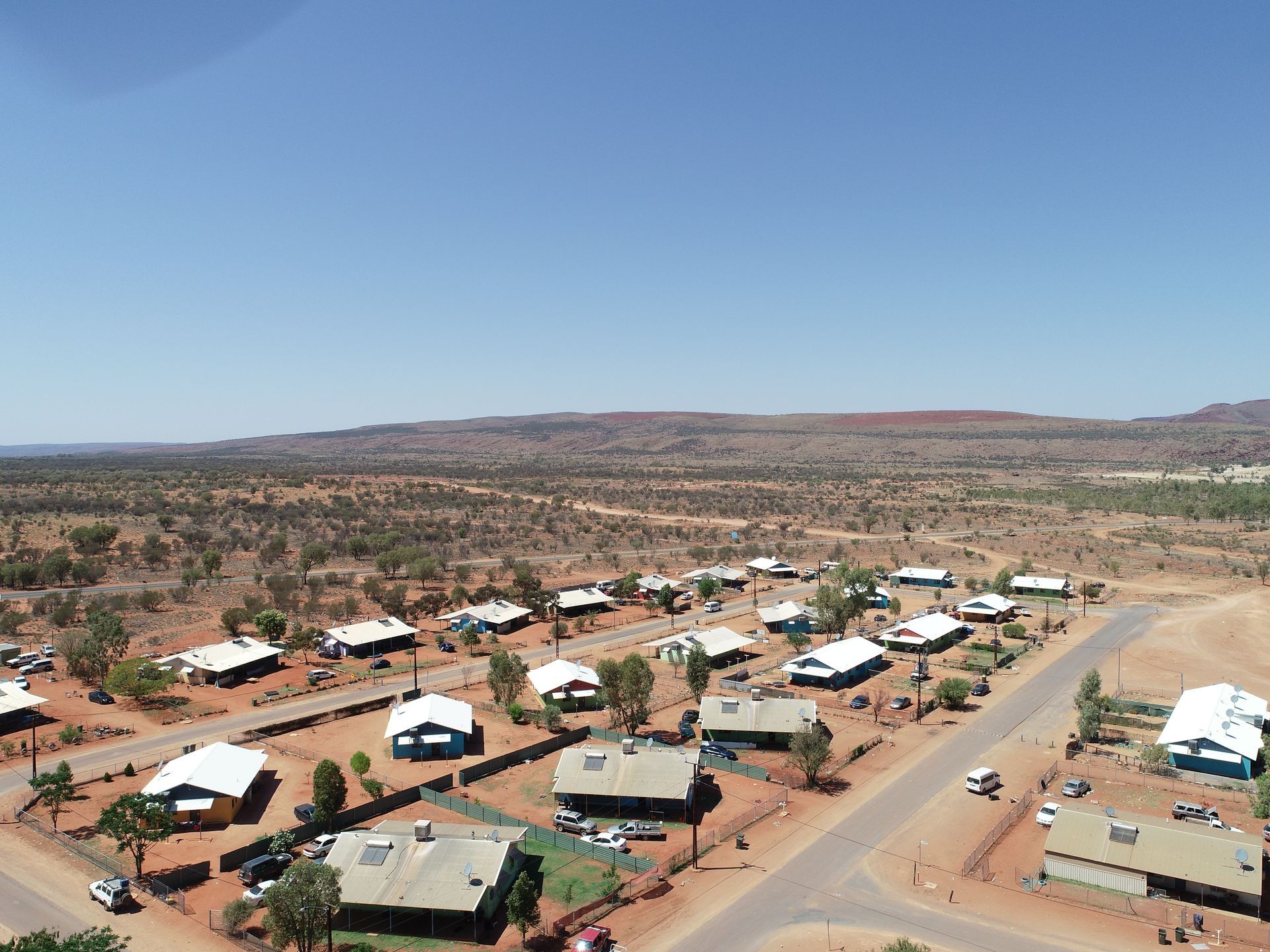 An aerial view of a residential area in the desert