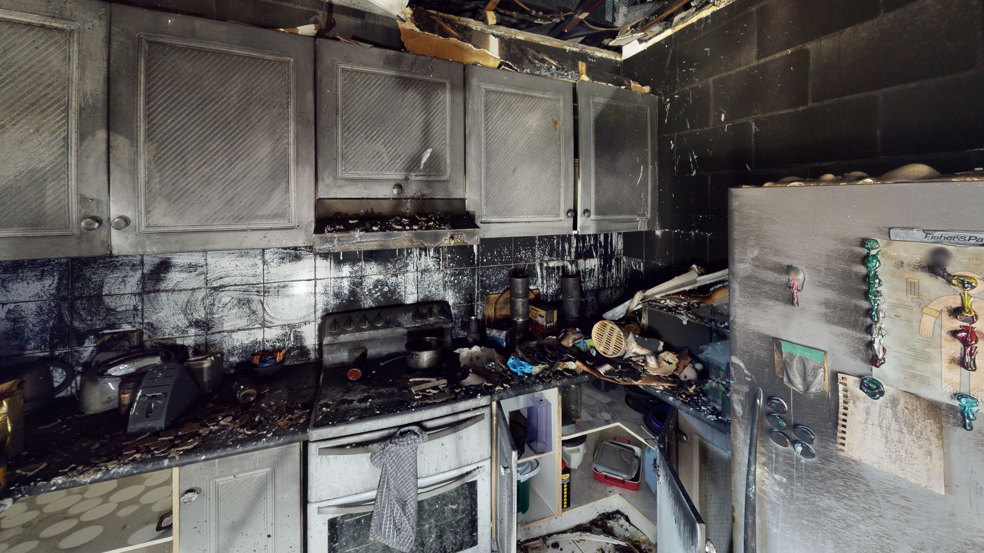 Digital twin of fire damaged house for insurance and loss adjusters.