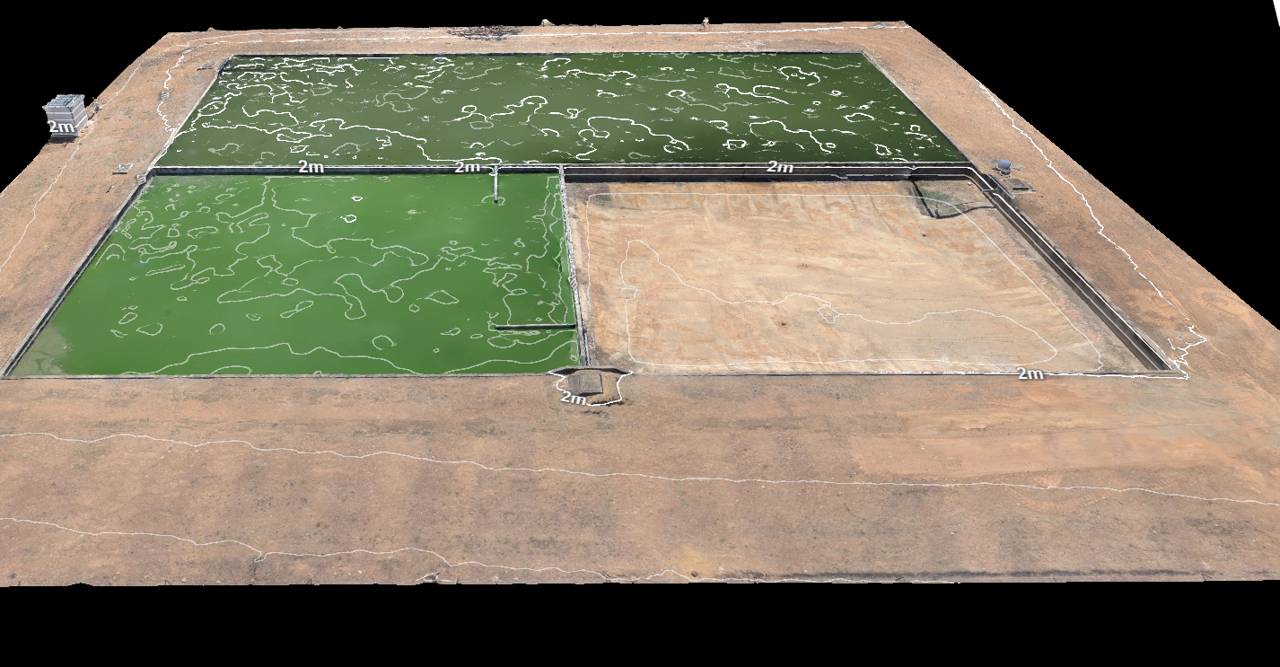 Contour mapping of empty waste water pond with drone.