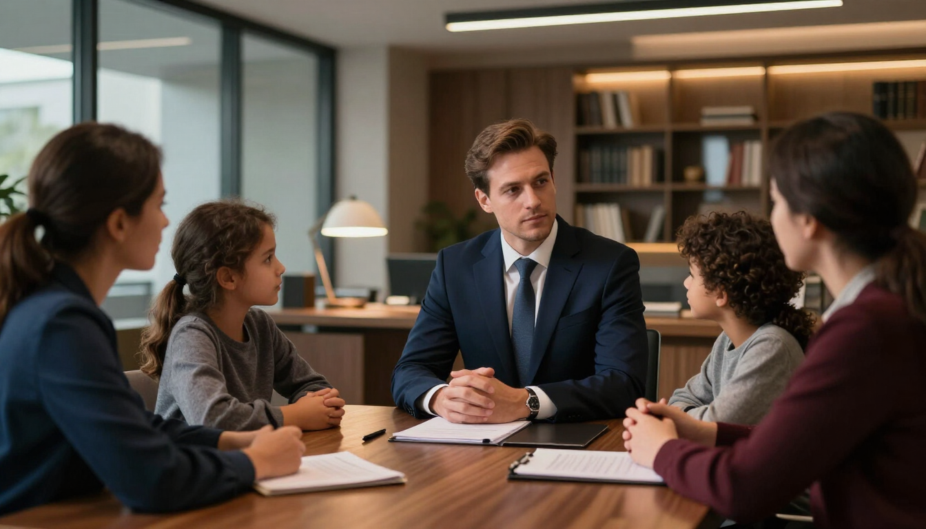 Reunión de negocios alrededor de una mesa de conferencias, con un hombre de traje