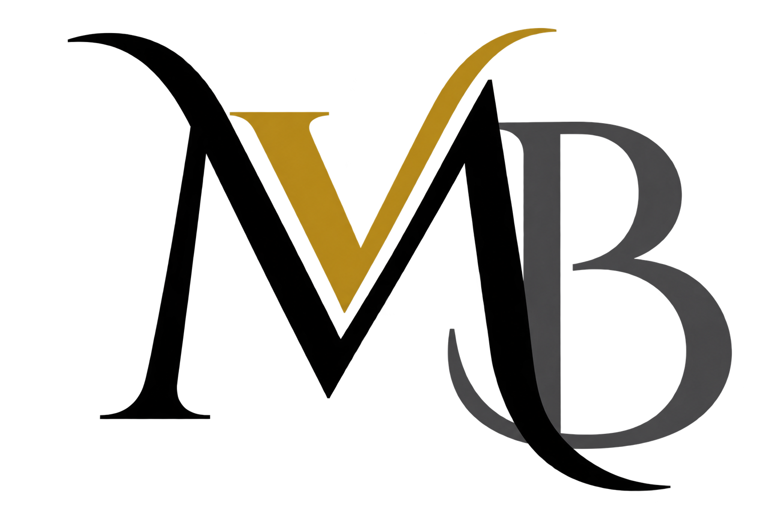 Logotipo MB estilizado en negro, dorado y gris sobre un fondo blanco.